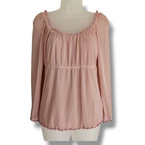 Y2K 90s Guess Babydoll Peasant Top Womens M Pink Mesh Semi-Sheer Ruffle Fairy